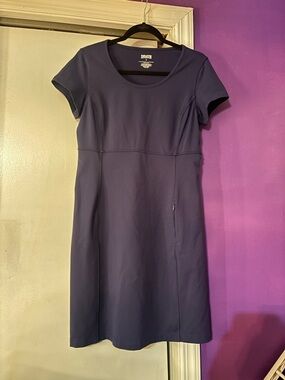 Duluth Trading Co Navy Short-Sleeve A-Line Mini Dress